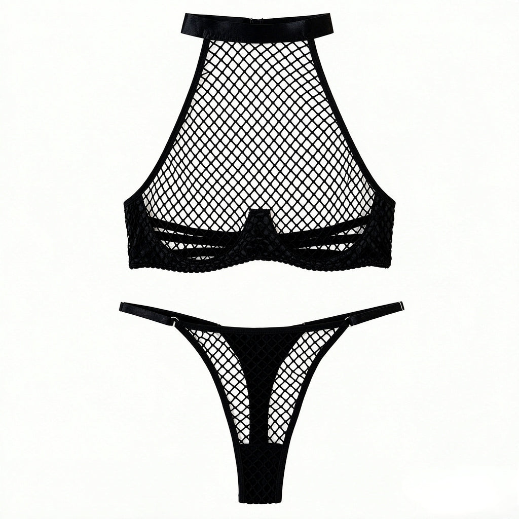 Nadia Fishnet Halter Lingerie Set